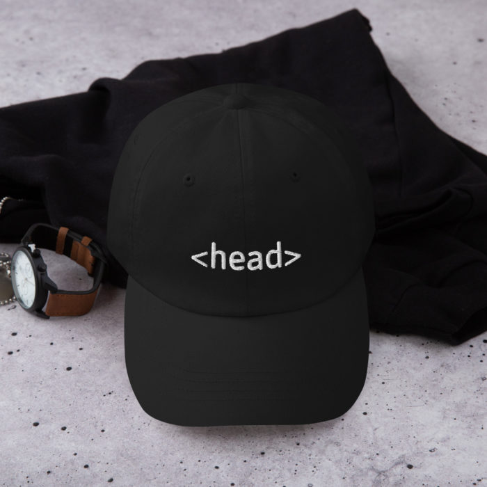Funny black HTML Head Dad Hat for code lovers or web developers