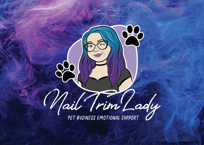 Uniquely designed logo, Nail Trim Lady branding on colorful galaxy background.