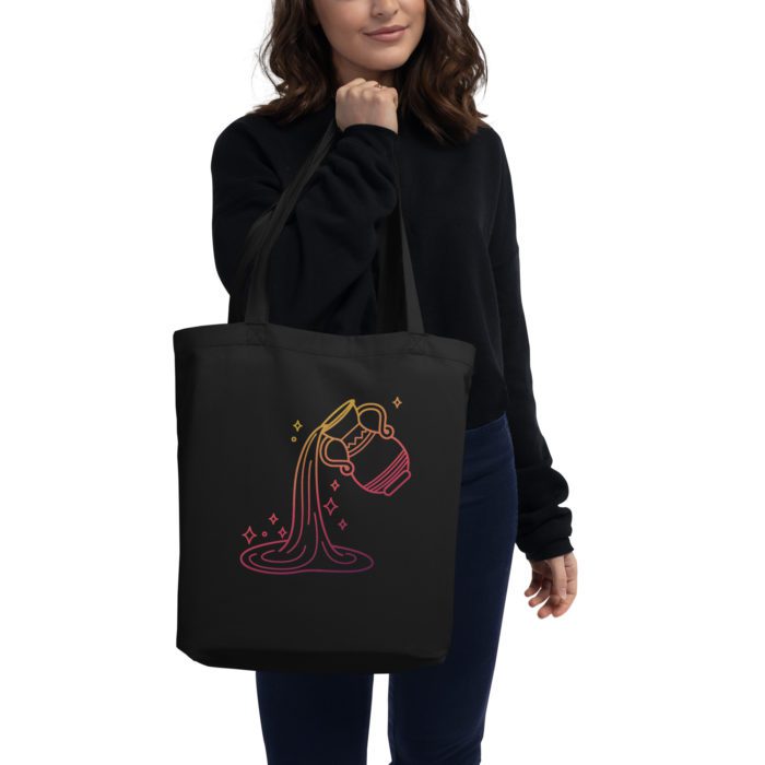 An Aquarius - Zodiac Eco Tote Bag with a water bearer design on the front