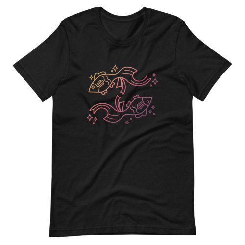 A Pisces Zodiac Unisex T Shirt with a two fish design on the front