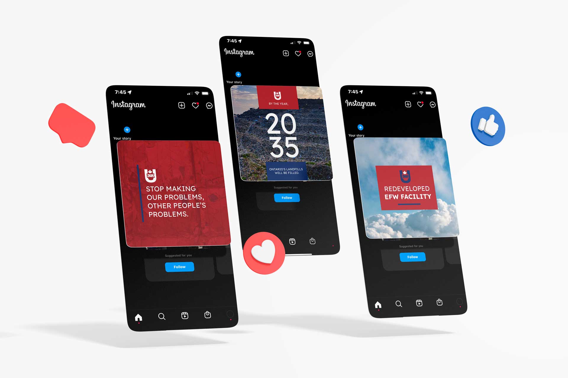 Phone screens showing UPAK social media designs